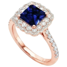 Afbeelding in Gallery-weergave laden, Halo Ronde Natuurlijke uit de aarde gewonnen Diamanten Ring Bloem Stijl Prinses Blauwe Saffier 7 Karaat
