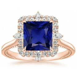 Natuurlijke Echte (Niet Labgekweekt) Halo Verlovingsring Vintage Stijl Blauwe Saffier 6.25 Karaat Roségoud