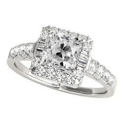 Halo Baguette & Cushion Old Cut Natuurlijke uit de aarde gewonnen Diamanten Ring met Accenten 8 Karaat