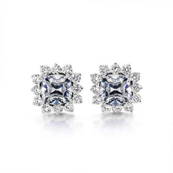 14K Witgoud Fijne Diamant Oorbellen – 1,50-karaat Cushion