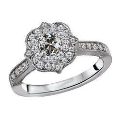 Fijne Diamant Antiek Cushion Halo Ring 1 karaat in 14K Witgoud