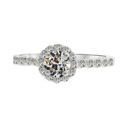 Halo Zetting Ring 14K Witgoud – Briljant Antiek Cushion 1 karaat