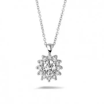 Halo Echt Diamanten Hanger Ovale Ketting Met Ketting 2 Karaat wWtgoud 14K