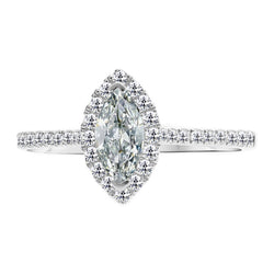 Marquise Slijpvorm Diamant Halo Zetting Ring in 14K Witgoud