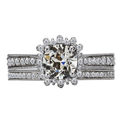 14K Witgoud Oud Europese Slijpvorm Diamant Halo Verlovingsring