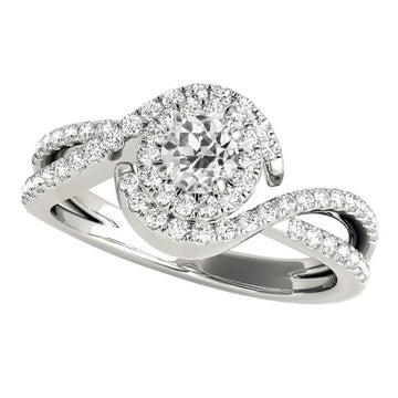 Halo Fancy Ring Rond Old Cut Echt Diamond Twisted Split Shank 4 Karaat