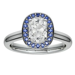 Halo Kussen Oud Geslepen Natuurlijke uit de aarde gewonnen Diamant Blauwe Saffier Ring 5.50 Karaat