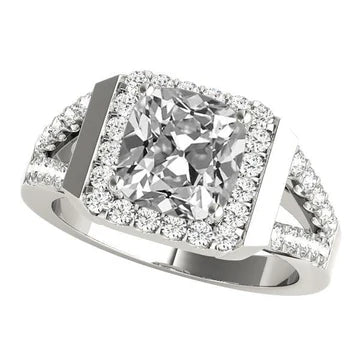 Halo Kussen Old Miner Echt Diamond Ring Prong Split Shank 7,50 Karaat