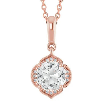 Halo Kussen Oud Geslepen Echt Diamanten Hanger Dia 4 Karaat Rosé Goud Milgrain