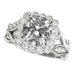 Halo Kussen Oud Geslepen Natuurlijke Echte Diamanten (Niet Labgekweekt) Ring Bloem Met Blad Stijl 9.50 Karaat