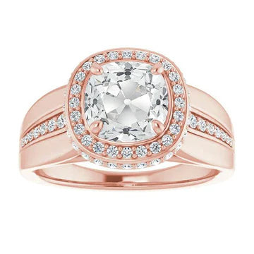 Halo Kussen Oude Mijn Echt Diamant Ring Met Accenten 8,25 Karaat RoséoGud