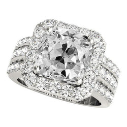 Halo Kussen Oud Mijn Slijpsel Natuurlijke Echte Diamanten (Niet Labgekweekt) Ring Drie Rijen Accenten 11.50 Karaat