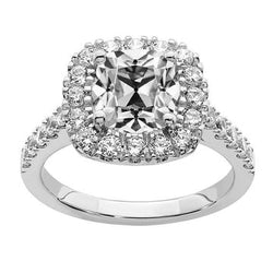 Halo Kussen Oud Mijn Slijpsel Echte Natuurlijke uit de aarde gewonnen Diamanten Trouwring Fishtail Zetting 8 Karaat