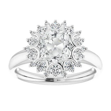 Halo Kussen Oude Mijnwerker  Echt Diamanten Ring Bloem Stijl 7.50 Karaat Sieraden