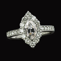 Halo Marquise Old Mine Cut Echte Natuurlijke uit de aarde gewonnen Diamanten Ring met Accenten 4.25 Karaat