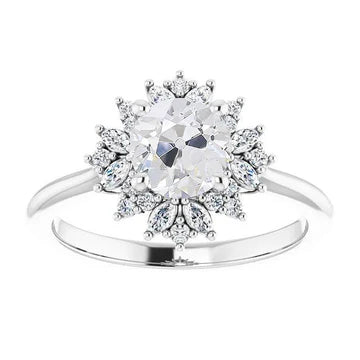 Halo Marquise & Ronde Oude Mijn Geslepen Echt Diamanten ring Bloem Stijl 4 Karaat