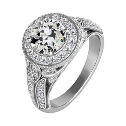 14K Witgoud Briljant Halo Zetting Ring – 2-karaat Old Mine