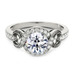 Halo Ring met Oud Geslepen Natuurlijke uit de aarde gewonnen Diamant in Vintage Stijl 3.75 Karaat Milgrain