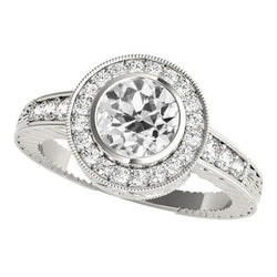 Halo Ring met Oud Geslepen Ronde Natuurlijke uit de a aarde gewonnen Diamant Kastzetting 3.75 Karaat Witgoud