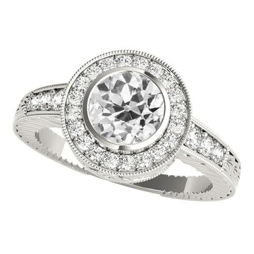 Halo Old Cut Ronde Echt Diamanten Ring Bezel Set 3,75 Karaat Witgoud