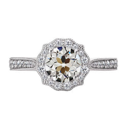 14K Witgoud Old Mine Slijpvorm Fijne Diamant Halo Zetting Ring 3