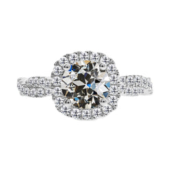 Luxe Antiek Cushion Diamant Halo Ring – 2 karaat 14K Witgoud