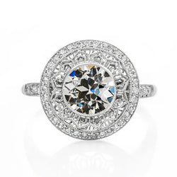Halo Oude Mijnwerker Echte Natuurlijke uit de aarde gewonnen Diamanten Ring Lunette Milgrain Antieke Stijl 3.25 Karaat