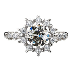 Halo Zetting Ring 14K Witgoud – Diamant Old Mine Slijpvorm 3,50