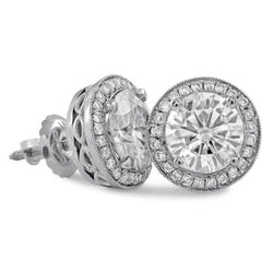 Dames Oorknoppen Halo 4.90 Karaat Briljant Natuurlijk uit de aarde gewonnen Diamant 14K Witgoud