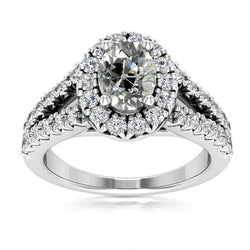 Halo Ring met Oud Geslepen Ovale & Ronde Natuurlijke uit de aarde gewonnen Diamanten, Split Shank, 5 Karaat Witgoud