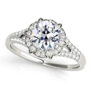 Halo Oude Geslepen Echt Diamanten Ring In Sterstijl Split Shank 4,50 Karaat