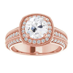 Halo Ring met Oud Geslepen Ronde Natuurlijke uit de a aarde gewonnen Diamant Vintage Stijl 4.75 Karaat Roségoud