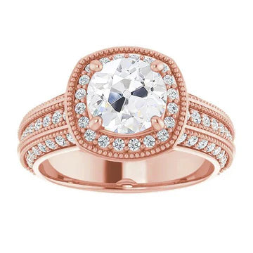 Halo Oude Geslepen Ronde Echt Diamanten Ring Vintage Stijl 4,75 Karaat Roségoud