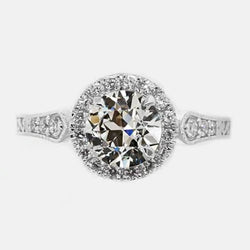 Halo Oude Mijn Geslepen Echt Diamanten Ring Met Accenten 2,75 Karaat Vintage Stijl