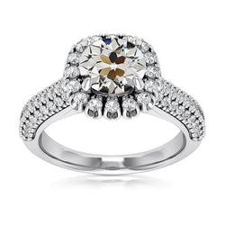 Halo Old Mine Cut Natuurlijk uit de aarde gewonnen Diamanten Trouwring Multi-Rij Accenten 5 Karaat