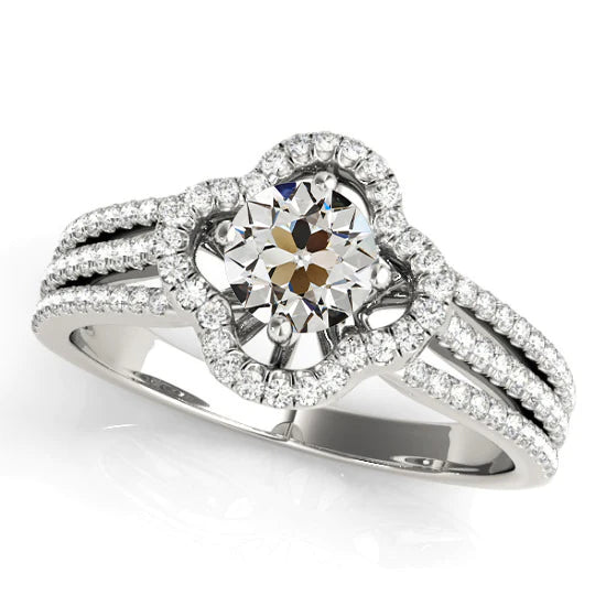Halo Oude Mijnwerker Echt Diamant Ring Bloem Stijl Gouden Gespleten Schacht 3,50 Karaat