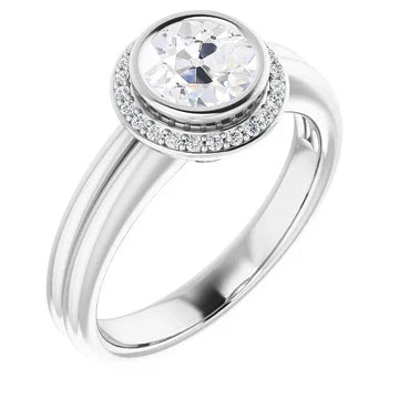 Halo Oude Mijnwerker Echt Diamanten Ring Bezel Set 4,25 Karaat 14k Witgouden Sieraden