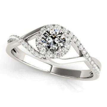 Halo Oude Mijnwerker Echt Diamanten Ring Pave Set Twisted Split Shank 3 Karaat