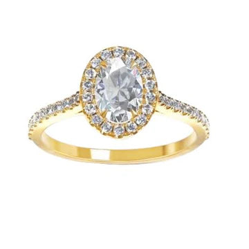 Halo Ovaal En Rond 2.30 Karaat Echt Diamanten Trouwring Geel Goud 14K
