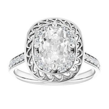 Halo Ovale Old Miner Echt Diamond Ring Prong Set 7,25 Karaat