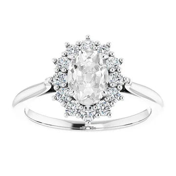 Halo Ovale Oude Geslepen Echt Diamanten Ring 5,50 Karaat Witgoud 14K Sieraden