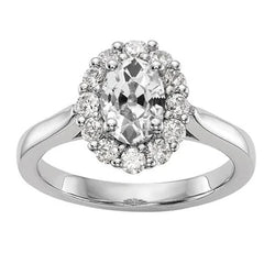 Halo Ovale Oud Geslepen Natuurlijke uit de aarde gewonnen Diamanten Verlovingsring 3.50 Karaat Dames Sieraden