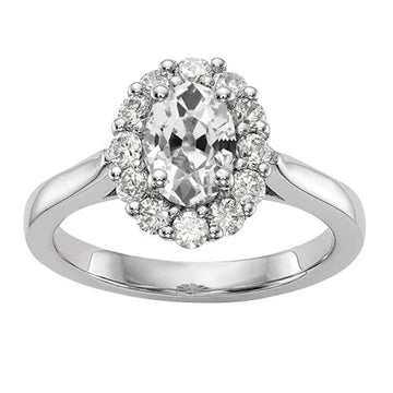 Halo Ovale Oude Geslepen Echt Diamanten Verlovingsring 3.50 Karaat Dames Sieraden