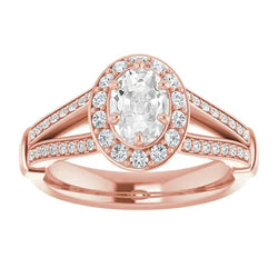 Halo Ovale Oude Mijnwerker Natuurlijke uit de aarde gewonnen Diamanten Ring Gespleten Schacht 6 Prong Gezet 4 Karaat