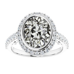 Halo Ovale Oud-Mijn Slijpvorm Natuurlijke Echte Diamanten (Niet Labgekweekt) Ring met Kastzetting 9.50 Karaat