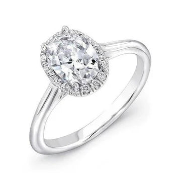 Halo Ovale Ronde Geslepen Natuurlijk Diamanten Verlovingsring 3,2 Ct