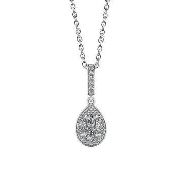 Halo Peer Geslepen En Ronde 1,72 Ct Echt Diamanten Hanger Ketting Wit Goud