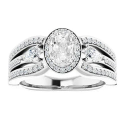 Halo Peer & Ovale Oude Mijnwerker Echt Diamant Ring Triple Split Shank 6,75 Karaat