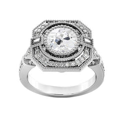 Halo Ring Baguette & Ronde Oude Mijn Geslepen Echt Diamanten 3,75 Karaat Milgrain