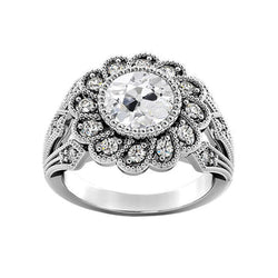Halo Ring Kastzetting Rond Oude Mijnwerker Natuurlijke uit de aarde gewonnen Diamant Bloem Antieke Stijl 3.25 Karaat